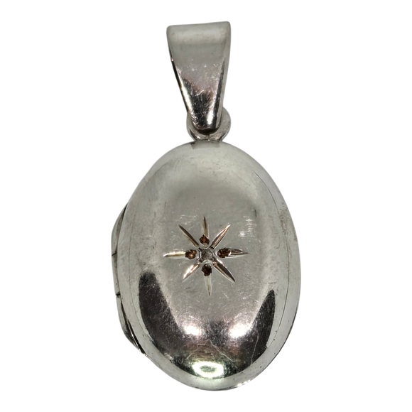 Vintage Elegant 925 Sterling Silver Locket Pendant With Diamond Accent